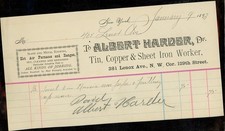 1893 Albert Harder Tin Copper Sheet Iron Worker NYC Billhead Invoice Ephemera picture