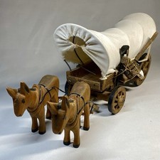 Vintage Handmade Conestoga Covered Wagon w/ Hand Carved Horses 16” Western Decor picture
