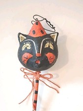 Rare Johanna Parker Primitives By Kathy Hanging Black Cat Party Hat Ornament  picture