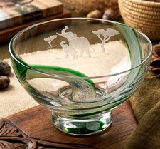 Lenox Crystal Centerpiece Bowl Etched Frosted Elephants Pride Green Scotland Vtg picture