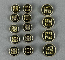 NOS Givenchy Buttons Black Enamel on Gold Metal 10 of 5/8 in & 4 of 3/4 in picture
