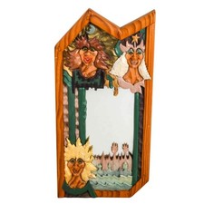 Signed R.A. Pitz Hand-Carved Whimsical Wood Wall Mirror picture