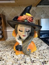 Bella Lux Halloween Witch Head Resin Figurine Matte 3D Effect Black/Orange 13 in picture