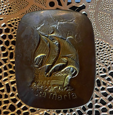 Vintage Mid-Century Brass Santa Maria Ship Wall Plaque - Original Madrid Spain T picture