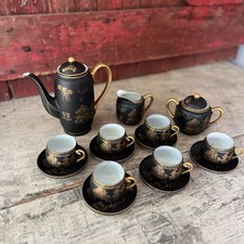 Vintage Kutani China Hand-Painted Black & Gold Japanese Tea Set picture