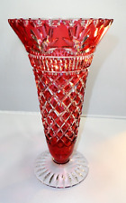 Beautiful Large Bohemian Czech Crystal Centerpiece Vase - Ruby Cut To Clear picture