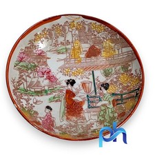 Antique Nippon Hand Painted Porcelain Dish Geisha Cherry Blossom Saucer 4.25 In picture
