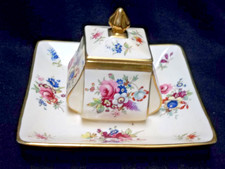 VINTAGE ORLIK INK WELL DRESDEN STYLE FLOWERS  BONE CHINA MADE IN ENGLAND picture
