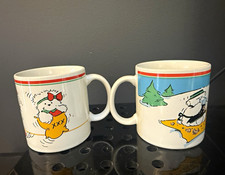 1991 Dayton Hudson Marshall Field's Christmas Bear Mugs Set of 2 Japan picture