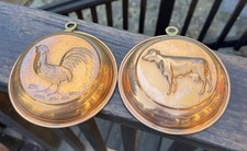 Set Of 2 Vintage Solid Copper Molds Cow/ Heifer & Rooster/ Hen D 5.75” Korea picture