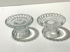 LOT Of 2 Partylite Clear Glass Crystal Round Taper Candle Holders QUILTED picture