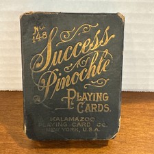 SUCCESS PINOCHLE No 148 ANTIQUE PLAYING CARDS Complete DECK w/ BOX Tax Stamp picture