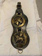 Vintage Horse Tack Bridle Harness, Brass Medallions on Leather Horse & Elephant. picture