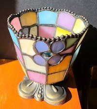 Partylite Tiffany Style Stained Glass Candle Tealight Votive Holder Metal Base  picture