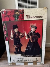 Traditions Animated Lighted Victorian Couple Christmas 1996 27” Missing bulbs picture