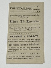 1889 Dakota Territory Farmers Alliance Aid Insurance Huron Pamphlet Brochure picture