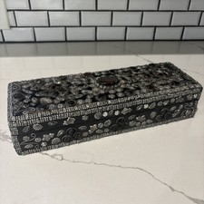 Vtg Moroccan Wedding Jewelry Box 12” Lg Inlaid Agate Stone Velvet Pristine picture