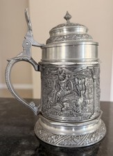 Vintage BMF Zinn German Pewter Beer Stein Siegfried Dragon Nibelungen Lidded picture
