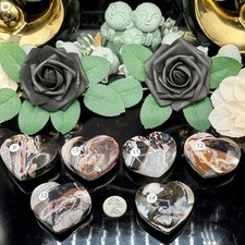 Natural Black Zebra Agate Carved Hearts Palmstone  picture