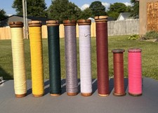8 Vintage Industrial Wood Bobbins Spools with Thread E.A. GERMANY Bowen Hunter picture