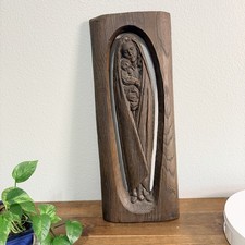 Beautiful Vintage Virgin Mary & Child Jesus Hand Carved Wooden Statue 23.5 ” picture