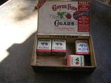 Clover Farm cigar box plus 4 vintage spice tins picture