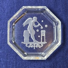 Vintage Clear Glass Cupid Blowing Bubbles Intaglio Octagon Open Salt 2.75in picture