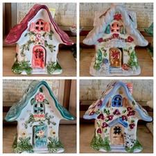 Lot of 4 VTG HandPainted Elements Luminary Village TeaLight Candle Cottages picture