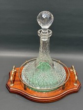 Vintage Very Rare Kilkenny Cut Glass Ship's Decanter with Stopper & Wooden Tray picture