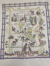 Vintage 40s 50s Souvenir Yellowstone National Park Tablecloth RARE picture