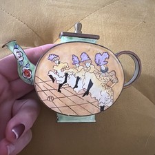 VTG Kelvin Chen Miniature Enamel on Copper Teapot Can-Can dancers motif 2001 picture
