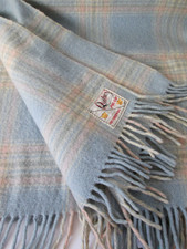 Vintage Quiltex Pram Baby/Throw Blanket 100% Virgin Wool Blue Fringe Edge 35x45 picture