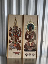 MCM Buddha & Shiva Gravel & Pebble Jewel Textured Art Wall Hanging Vintage picture