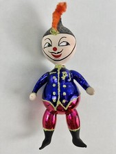 Vtg Italian Soldier, Feather Hat Glass Christmas Ornament Blue Jacket picture