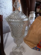 Vintage Indiana Clear Glass Tall Diamond Point Apothecary Jar Dish EUC picture