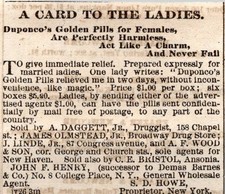 Card to the Ladies Duponco's Golden Pills for Females 1869 CT Clipping TAJ7-S21 picture