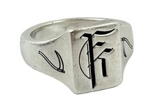925 Sterling Silver Gothic Initial F Signet Ring Scythe Grim Reaper Sz 9.5 Mens picture