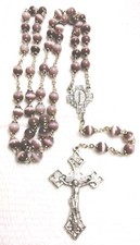 Vintage Four Way Cross Purple Cat's Eye Rosary 4 Way Saint Center picture