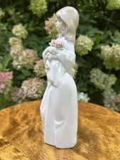 Vintage Nadal Spain Porcelain Figurine Girl Holding Pink Flowers Mint picture