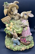 2 Vintage Chrisdon Rabbit Family Fresh Vegetables Stand & Garden Family picture