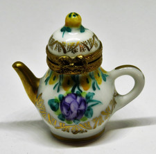 LIMOGES FRANCE BOX~ VINTAGE FLORAL TEAPOT ~ PURPLE ROSES ~ TEA POTS ~ PEINT MAIN picture