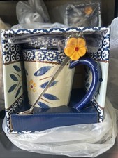 Temp-Tations by Tara Old World Blue Coffee Tea Mug 14 oz. +  Coaster Lid Spoon picture