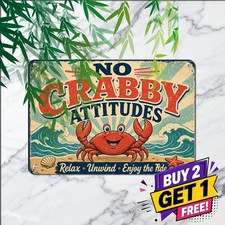 Crabby Attitudes Ocean Beach Metal Sign Tropical Coastal Shore Tin Wall Plaque picture