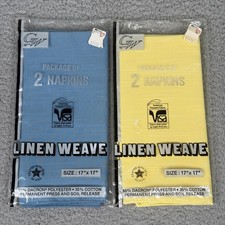 Vintage GW Linen Weave Napkins Set of 4 Blue Yellow 17x17 Dacron Cotton NOS USA picture
