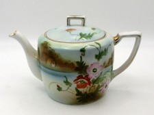Antique Nippon Hand Painted Porcelain Teapot - Rising Sun Mark - Cottage Scene picture