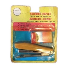 mini Stapler new in package with Staples 1960's Vintage Mod Space age yellow  picture