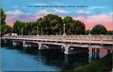 1942 Newton Kansas Fifth Street Bridge Sand Creek Linen Postcard R.M.S. picture