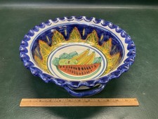Vtg Dolores Hidalgo GTO Mexico Amora Pottery Terracotta Large Bowl w/ Handles picture