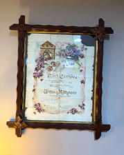 Antique Tramp Art Frame w/ 1917 Ohio Victorian Marriage Certificate Folk Art picture