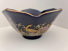 Vintage Cobalt Blue Small Glass Bowl - Peacock and Floral designed with Gold picture